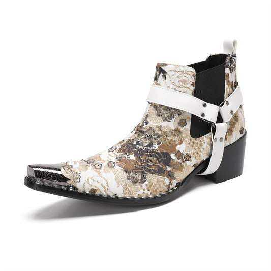 AOMISHOES Pointed Shoes Print Buckle #4118
