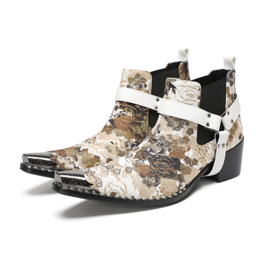 AOMISHOES Pointed Shoes Print Buckle #4118