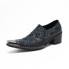 AOMISHOES™ Blue-Black Snake Metal Tip Shoes #4069