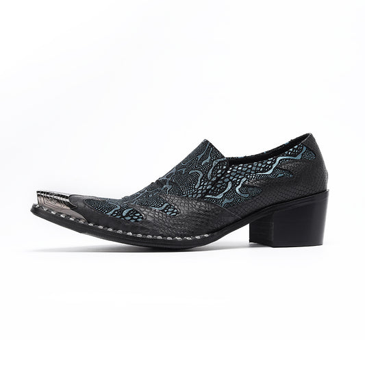 AOMISHOES™ Blue-Black Snake Metal Tip Shoes #4069