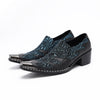AOMISHOES™ Blue-Black Snake Metal Tip Shoes #4069