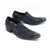 AOMISHOES™ Blue-Black Snake Metal Tip Shoes #4069