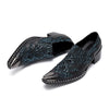 AOMISHOES™ Blue-Black Snake Metal Tip Shoes #4069