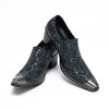 AOMISHOES™ Blue-Black Snake Metal Tip Shoes #4069