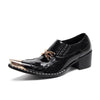 AOMISHOES™ Black Gold-decorated Metal Tip Shoes #4071