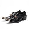 AOMISHOES™ Black Gold-decorated Metal Tip Shoes #4071