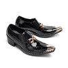 AOMISHOES™ Black Gold-decorated Metal Tip Shoes #4071