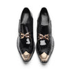 AOMISHOES™ Black Gold-decorated Metal Tip Shoes #4071