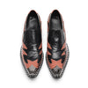 AOMISHOES™ Black Orange Snake Metal Tip Shoes #4072