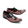 AOMISHOES™ Black Orange Snake Metal Tip Shoes #4072