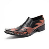 AOMISHOES™ Black Orange Snake Metal Tip Shoes #4072