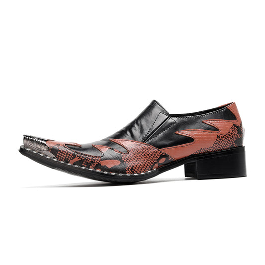 AOMISHOES™ Black Orange Snake Metal Tip Shoes #4072