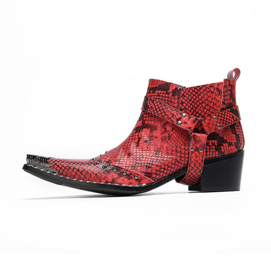AOMISHOES™ Red Snake Rivet Metal Tip Shoes #4081