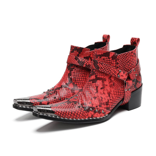 AOMISHOES™ Red Snake Rivet Metal Tip Shoes #4081