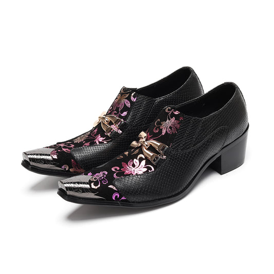 AOMISHOES™ Black Pattern Metal Tip Shoes #4086