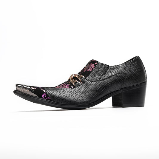 AOMISHOES™ Black Pattern Metal Tip Shoes #4086
