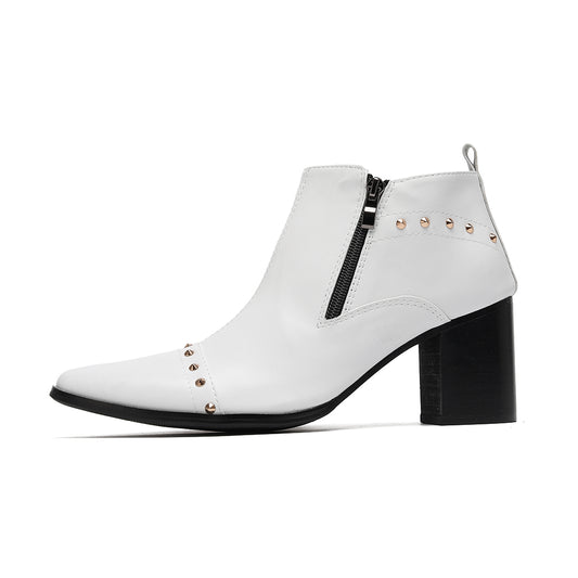 AOMISHOES™ White Rivet Party Chelsea Boot #4094