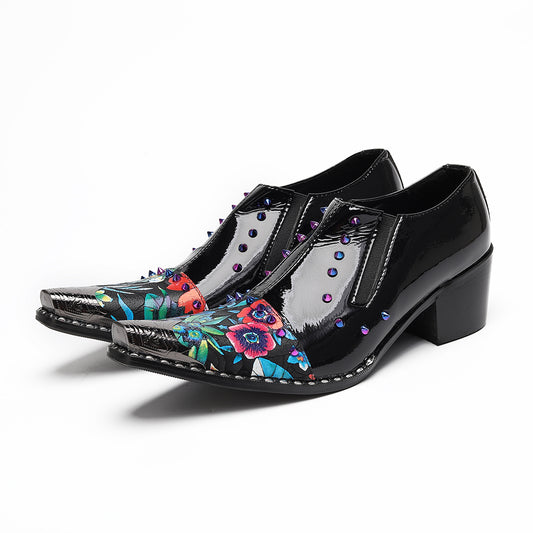 AOMISHOES™ Black Rivet Flower Metal Tip Shoes #4075