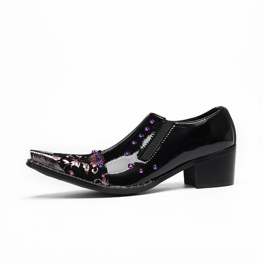 AOMISHOES™ Black Studded Embroidery Metal Tip Shoes #4102