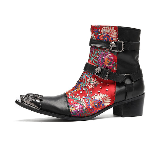 AOMISHOES™ Red Embroidered Rivet Party high-heeled boots #4077