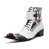 AOMISHOES™ White Printed Metal Tip boots #4078