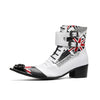 AOMISHOES™ White Printed Metal Tip boots #4078