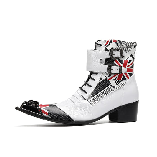 AOMISHOES™ White Printed Metal Tip boots #4078