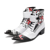 AOMISHOES™ White Printed Metal Tip boots #4078