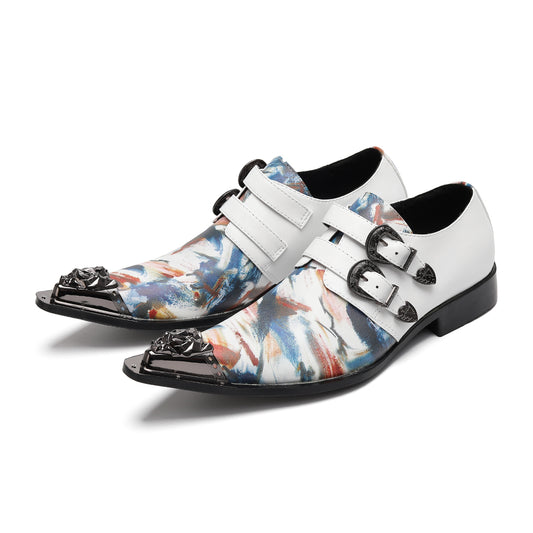 AOMISHOES™ Colorful Graffiti Double Buckle Metal Tip Shoes #4079