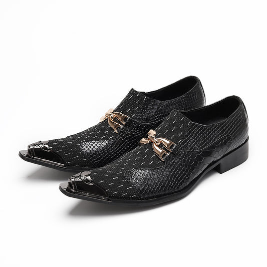 AOMISHOES™ Black Metal Tip Metal Tip Shoes #4073