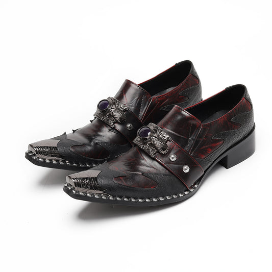 AOMISHOES™ Red Black Metal Gem Metal Tip Shoes #4084