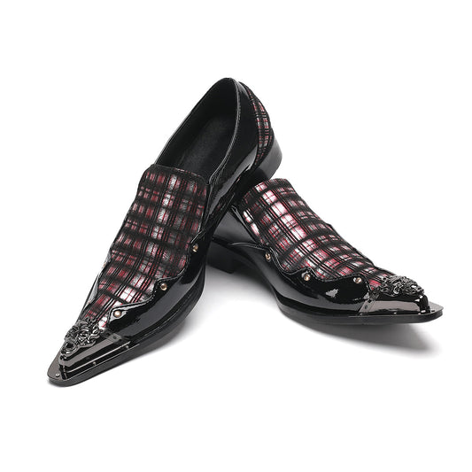 AOMISHOES™_Classic_Checked_Metal_Tip_Shoes_#4052_Party_Wear_AOMISHOES™