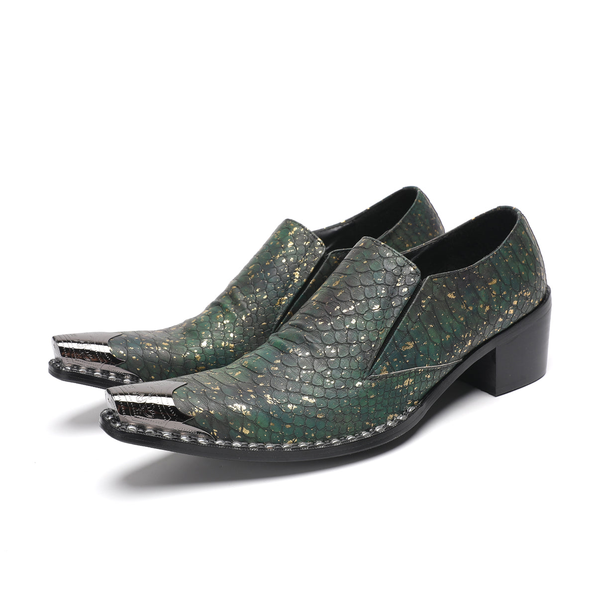 AOMISHOES™_Green_Luxury_Metal_Tip_Shoes_#4054_Party_Wear_AOMISHOES™