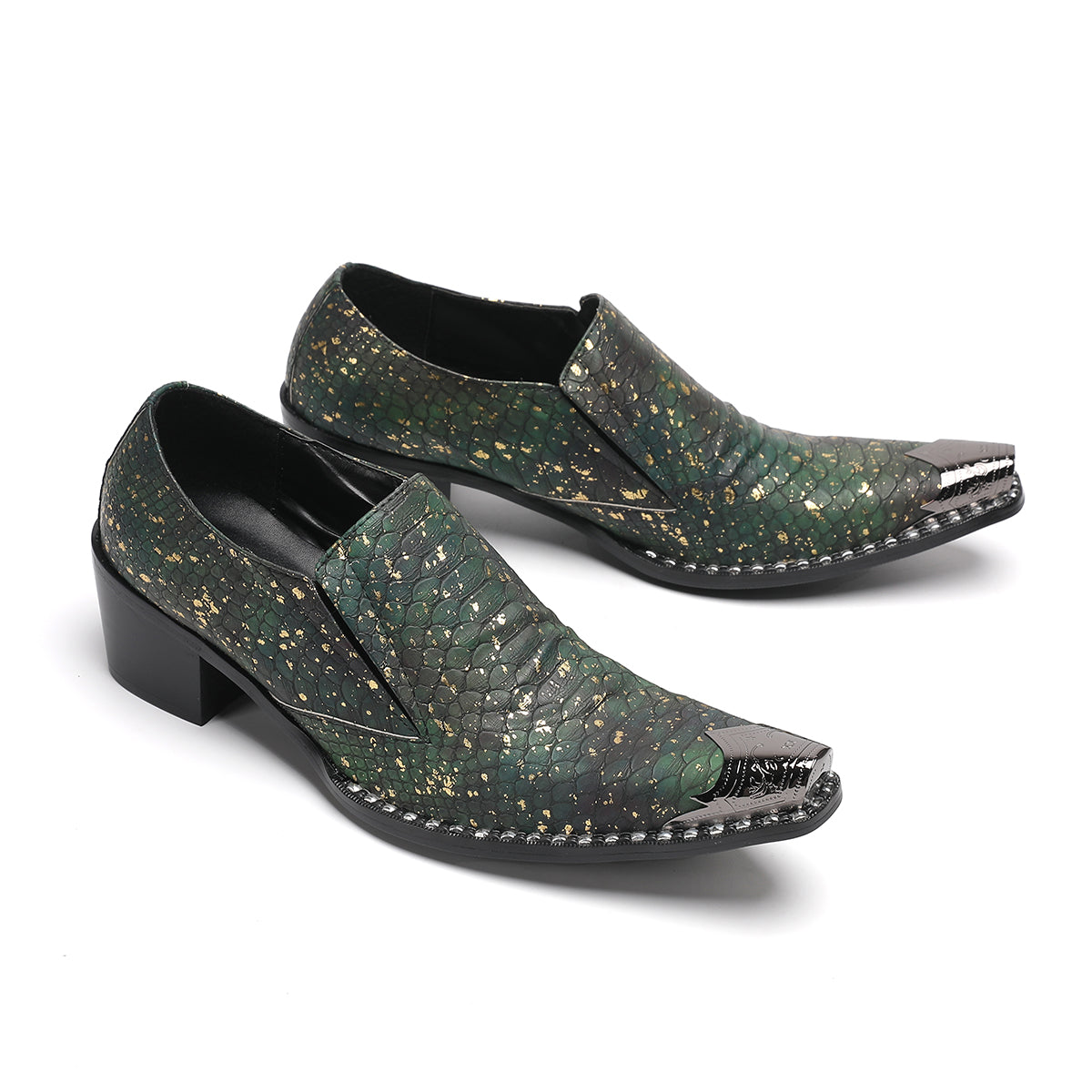 AOMISHOES™_Green_Luxury_Metal_Tip_Shoes_#4054_Party_Wear_AOMISHOES™