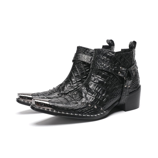 AOMISHOES™_Black_Fashion_Metal_Tip_Boots_#4059_Party_Wear_AOMISHOES™