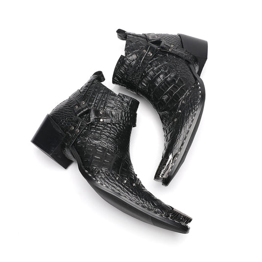 AOMISHOES™_Black_Fashion_Metal_Tip_Boots_#4059_Party_Wear_AOMISHOES™