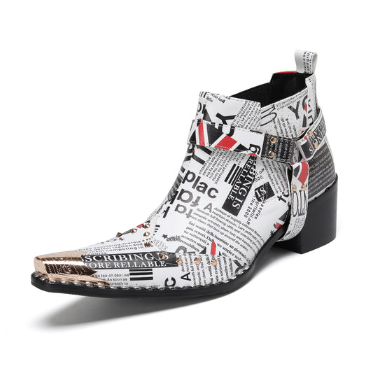 AOMISHOES_White_Newspaper_Print_Shoes_#4112_Fashionable_Daily_Wear_AOMISHOES