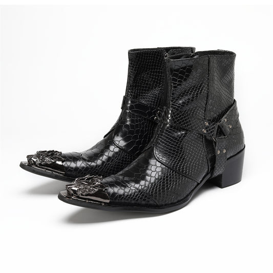 AOMISHOES_Black_Snake_Head_Shoes_#4111_Fashion_Footwear_AOMISHOES