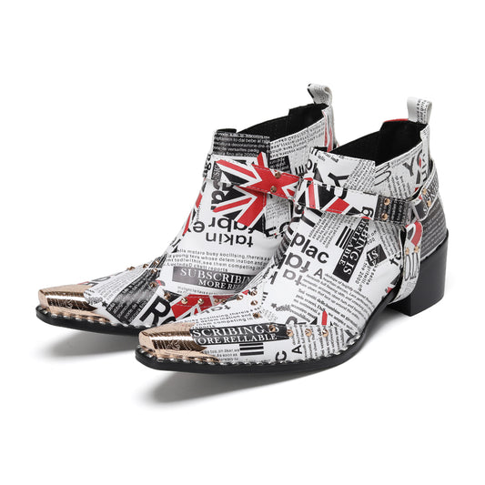 AOMISHOES_White_Newspaper_Print_Shoes_#4112_Fashionable_Daily_Wear_AOMISHOES