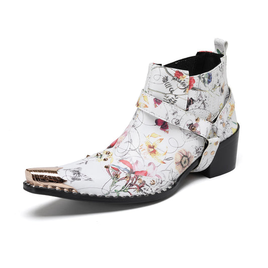 AOMISHOES_White_Print_Rivet_Shoes_#4103_Fashionable_Footwear_AOMISHOES