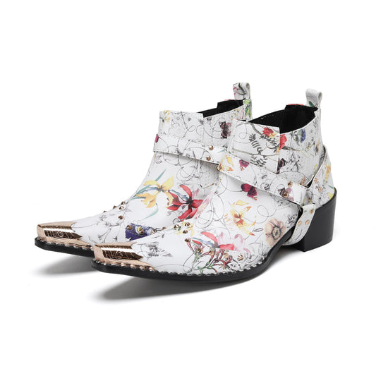 AOMISHOES_White_Print_Rivet_Shoes_#4103_Fashionable_Footwear_AOMISHOES