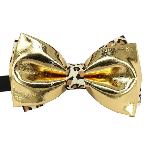 Ducapo Leopard Print Gold Bow Tie T2003