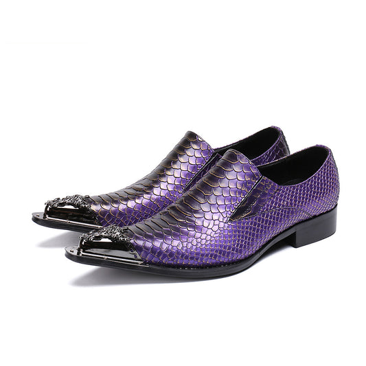 AOMISHOES™ Purple Genuine Leather Dress Shoes #8030