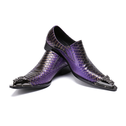 AOMISHOES™ Purple Genuine Leather Dress Shoes #8030