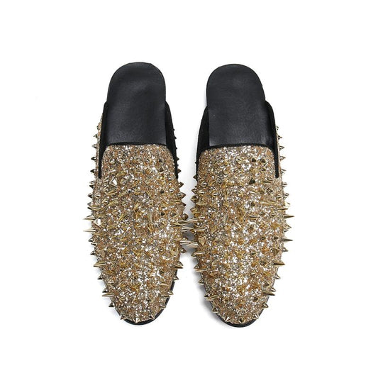 AOMISHOES™ Golden Rivet Genuine Leather Slipper #8053