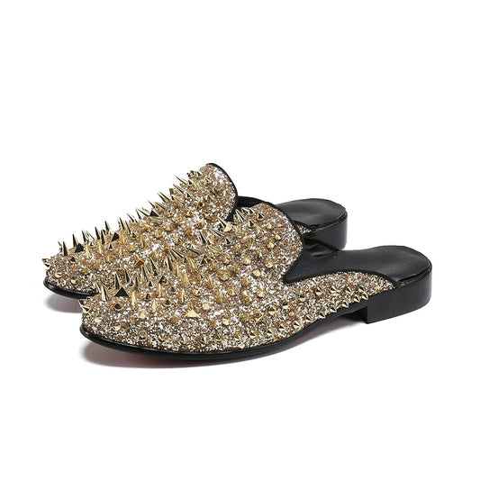 AOMISHOES™ Golden Rivet Genuine Leather Slipper #8053