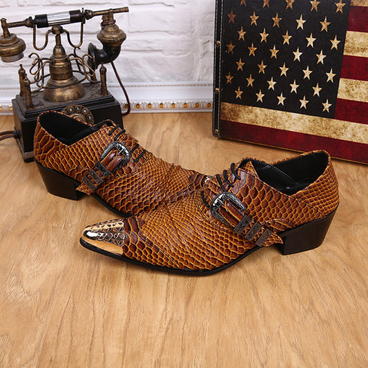 AOMISHOES™ Brown Metal Dress Shoes #8035