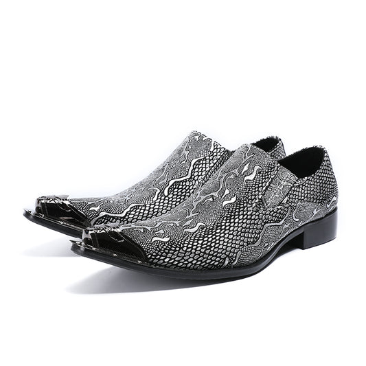 AOMISHOES™ Italian Snake Silver Dress Shoes #8036