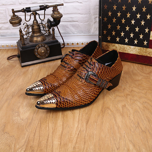AOMISHOES™ Brown Metal Dress Shoes #8035