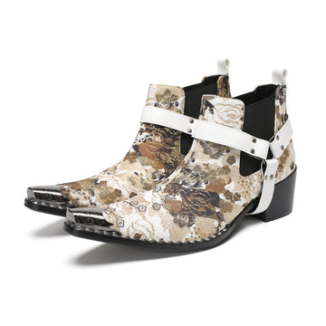 AOMISHOES Pointed Shoes Print Buckle #4118